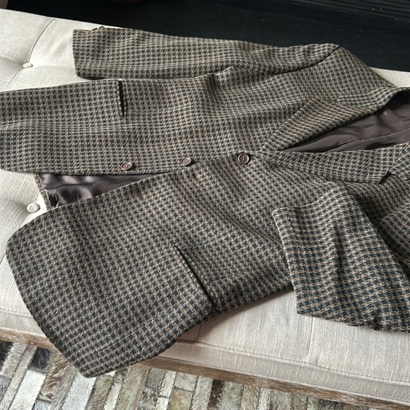 Giorgio Armani Le Collezioni Pure Wool Navy Olive Checkered Suit Jacket - Picture 2 of 10